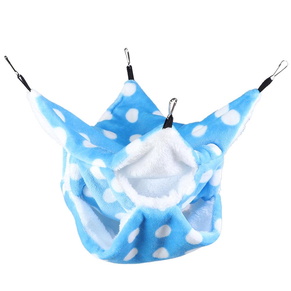 Blue Flannel Hamster Three Layers Warm Hammock Hanging Bed House for Small Pets Sugar Glider Chinchilla