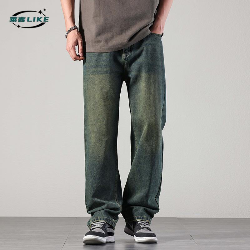Americké pouliční retro pánské džíny špičkové džíny s rovnými nohavicemi pánské jednoduché volné džínové dlouhé kalhoty