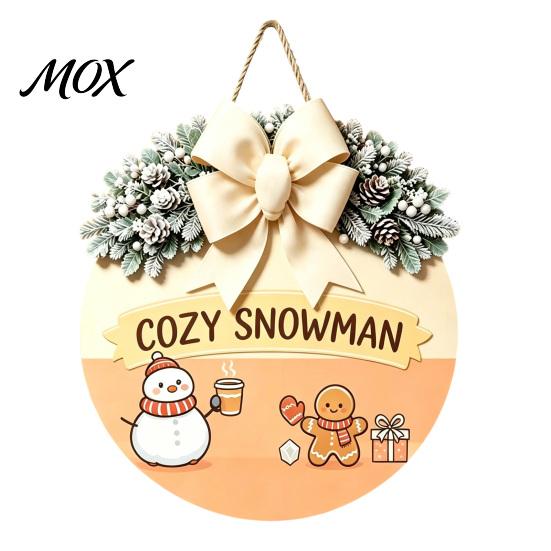 Festive Home Decoration Christmas Wooden Welcome Sign for Front Door, Round Hanging Ornament with Rustic Winter Wreath Artificial Pine Branches & Bow