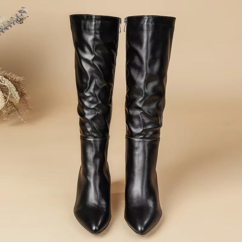 Eilyken 2026 Fashion Square Heels Pointed Toe Women Knee-High Boots Autumn Winter Shoes Punk Style Zipper Long Booties