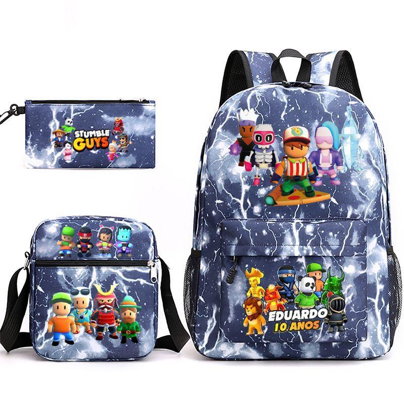 Large Capacity Schoolbag with Shoulder Strap; Student Three-piece Pencil Case Set