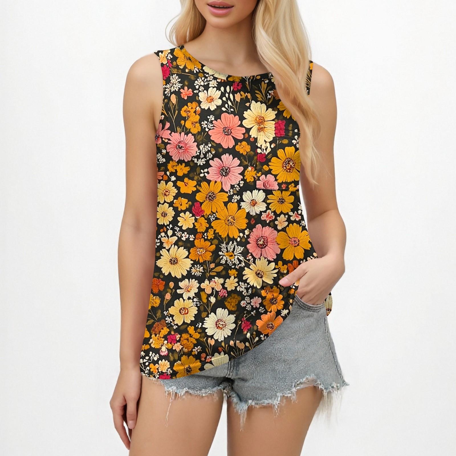 

Женские майки 2025 года, свободный крой, высокий ворот, летний топ, нарядные повседневные рубашки без рукавов с карманом XL жёлтый