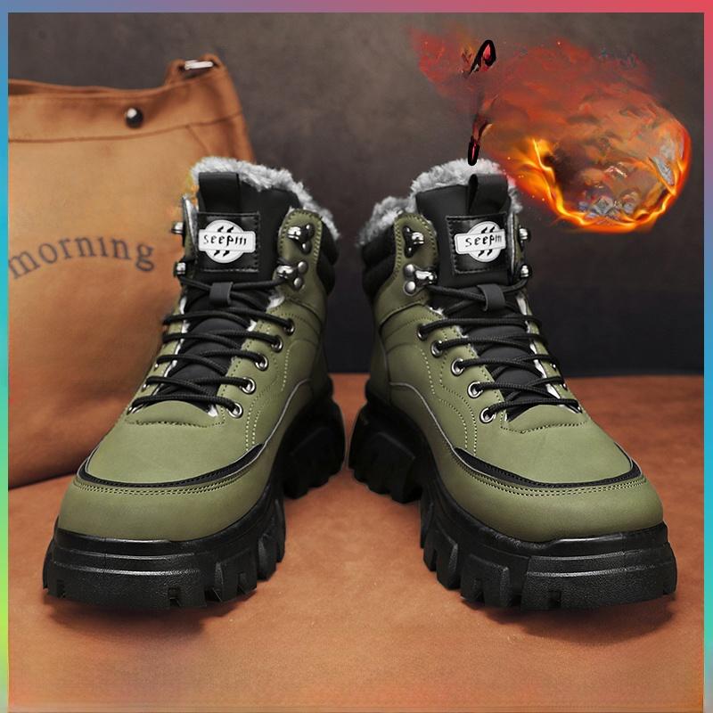 Herren Winterstiefel Warm Gefüttert Hoher Schaft Schneestiefel Arbeitsschutz Arbeitsstiefel Anti-Rutsch Wasserdicht