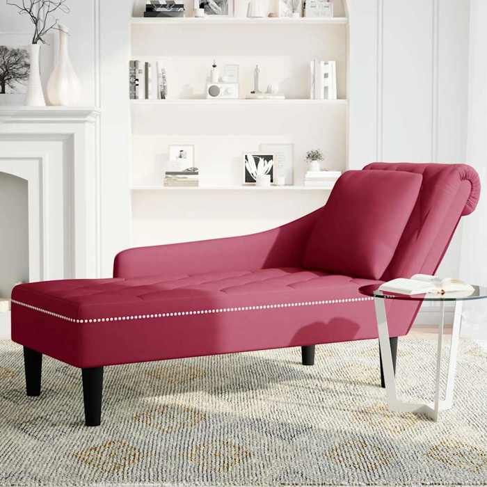 VidaXL Chaise Longue Avec Coussin Et Accoudoir Droit Rouge Bordeaux, Fauteuil, Fauteuil De Relaxation, Chaise Longue 4009776