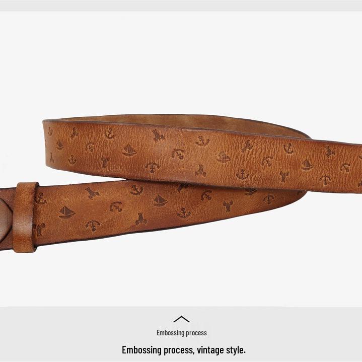 Unisex Handmade Retro Genuine Leather Belt with Solid Copper Pin Buckle