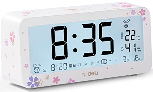 

Deli Alarm Clock, Radio-Controlled, 2-Year Manufacturer s Warranty, Cherry Blossom Design, Large, Easy-to-Read Text, Battery-Operated, Bright Display,