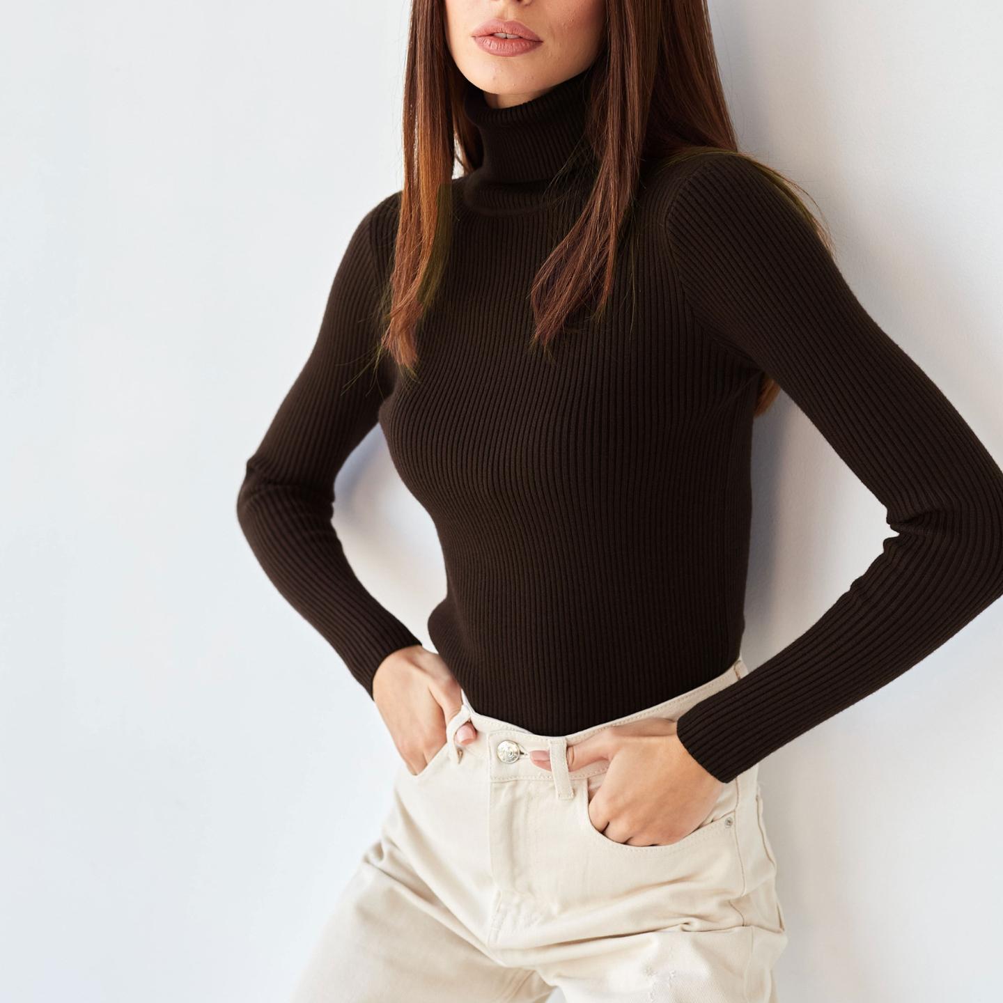 

GMXIA Джемпер с высоким воротом, трикотажная нижняя рубашка Европа и Соединенные Штаты 2023 Amazon Осенний трикотаж, свитер с высоким воротом, женский One Size темно-коричневого