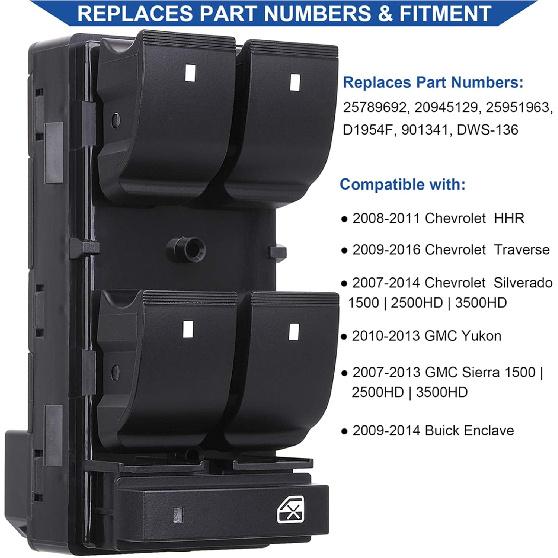 Driver Side Power Window Switch & 3 Pcs Passenger Window Switches, Compatible With 07-13 Chevy Silverado/GMC Sierra 1500 2500HD 3500HD/10-13