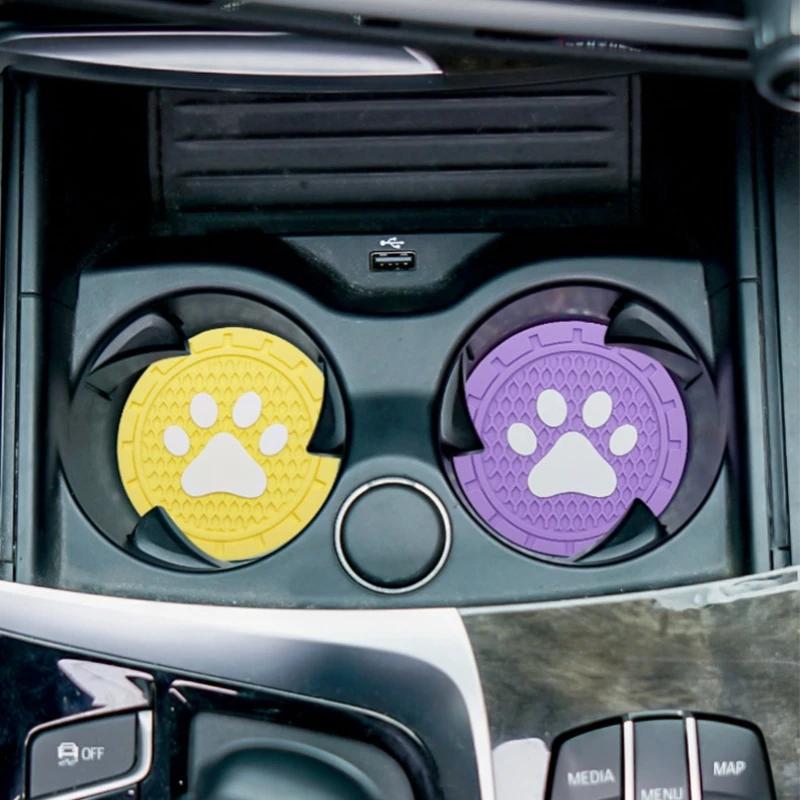 1 Pair Car Coasters Cup Dog paw print Mat Universal Holder Anti Slip Bottle Pad Insert Pads Most Water Cups Car Accessories