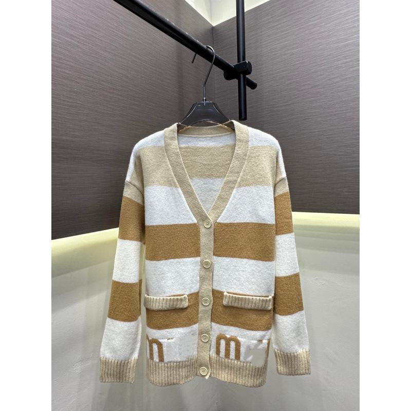 Trendy European Knit Cardigan: High-Quality Autumn/Winter New Arrival with Letter Jacquard and Striped Color Block Design