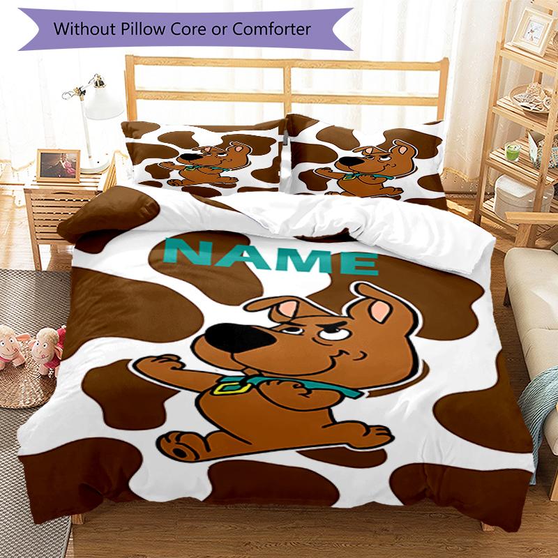 3pcs Custom Name Scooby Doo Bedding Set Duvet Cover Closure Includes 1 Duvet Cover & 2 Pillowcases, Soft and Comfortable for All Seasons.