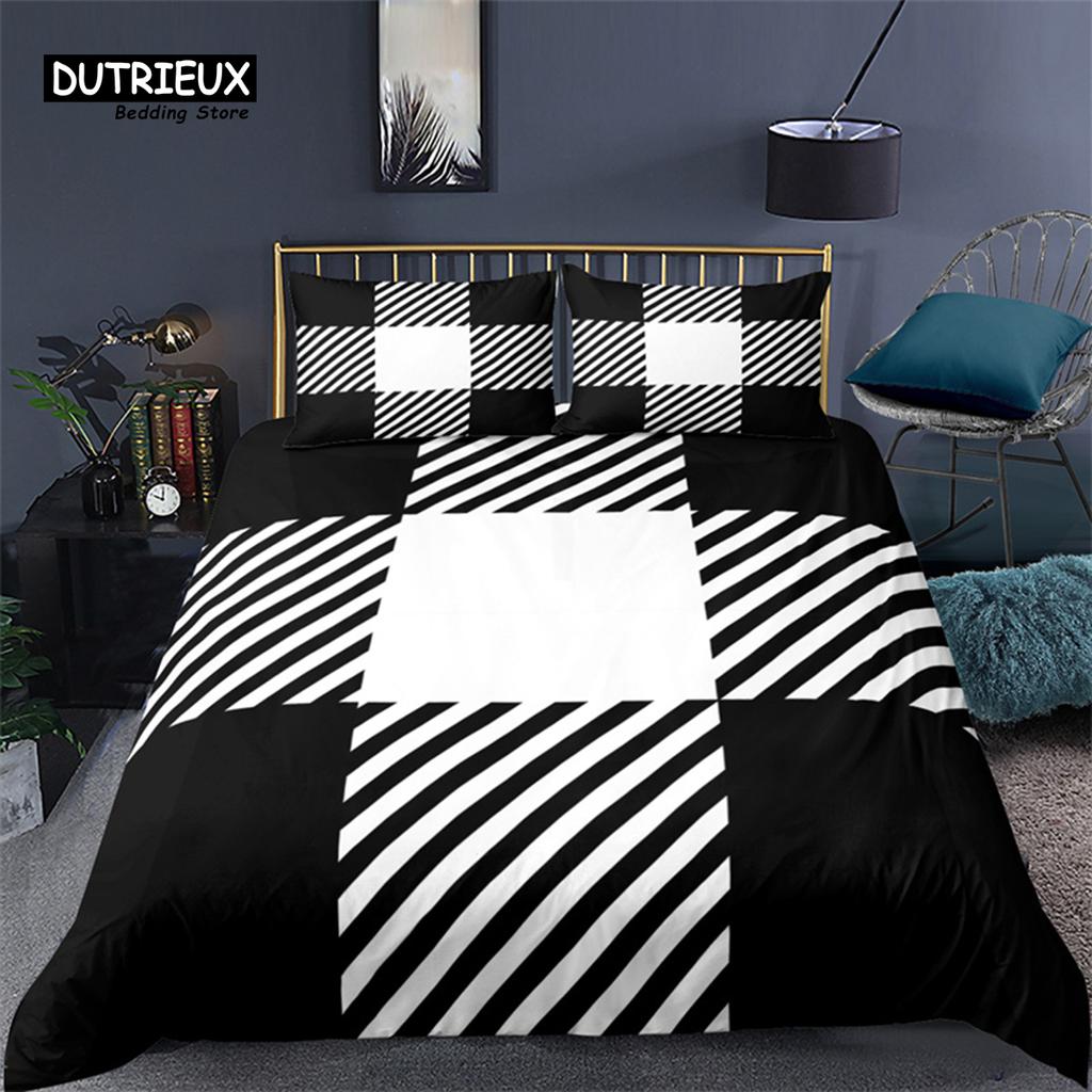 Modern Pink Geometric Bedding Set Soft Microfiber Black Marble Triangles Print Duvet Cover King With Pillowcases Bedroom Decor
