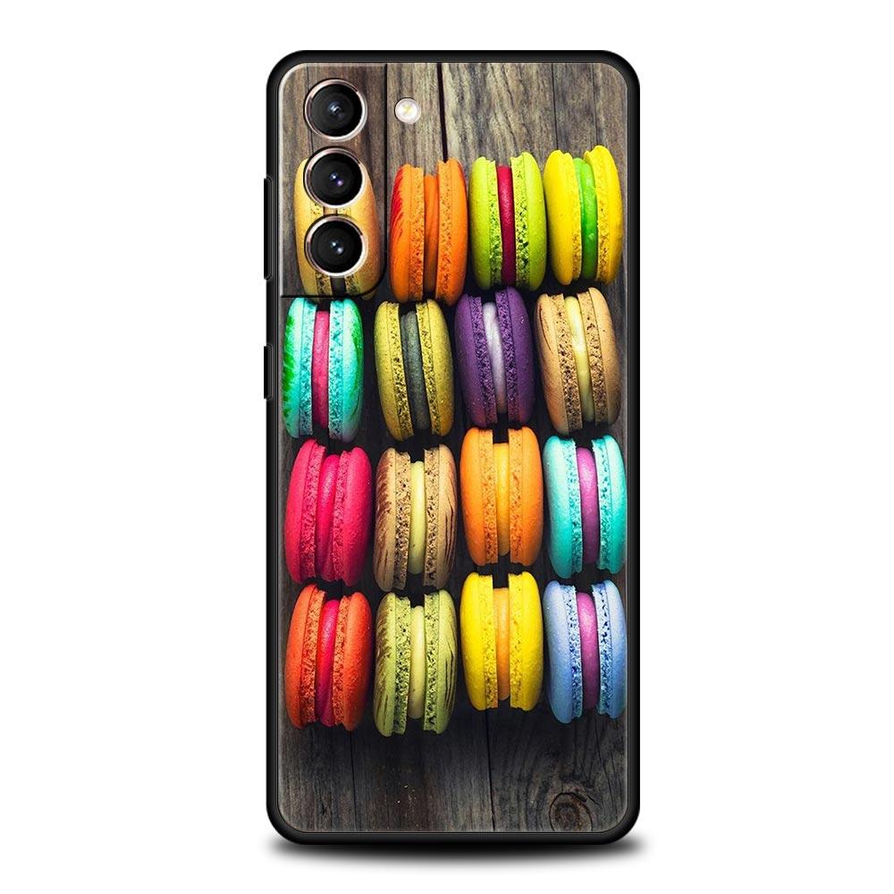 Cute Macarons Dessert Case For Samsung Galaxy S22 S21 S20 Ultra FE 5G S24 S9 S10 Plus S23 S10E Silicone Phone Cover