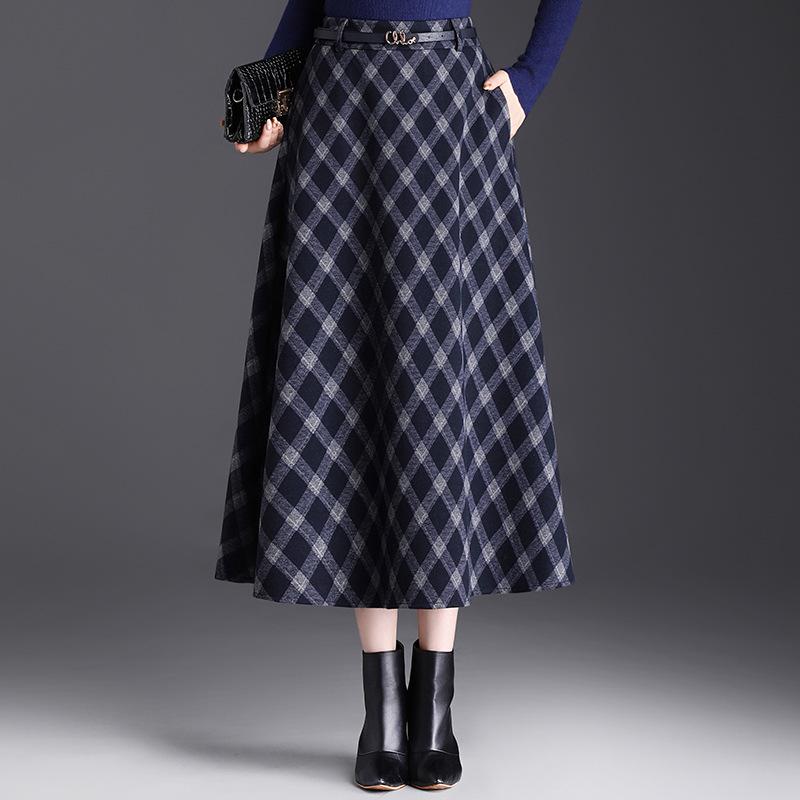 Spring 2026 Slim A-Line High-Waisted Plaid Woolen Skirt XL