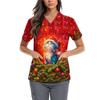 Women's Cute Bow Printed Work Clothes V-neck Double Layer Pockets Basic Short Sleeve Top Pullover