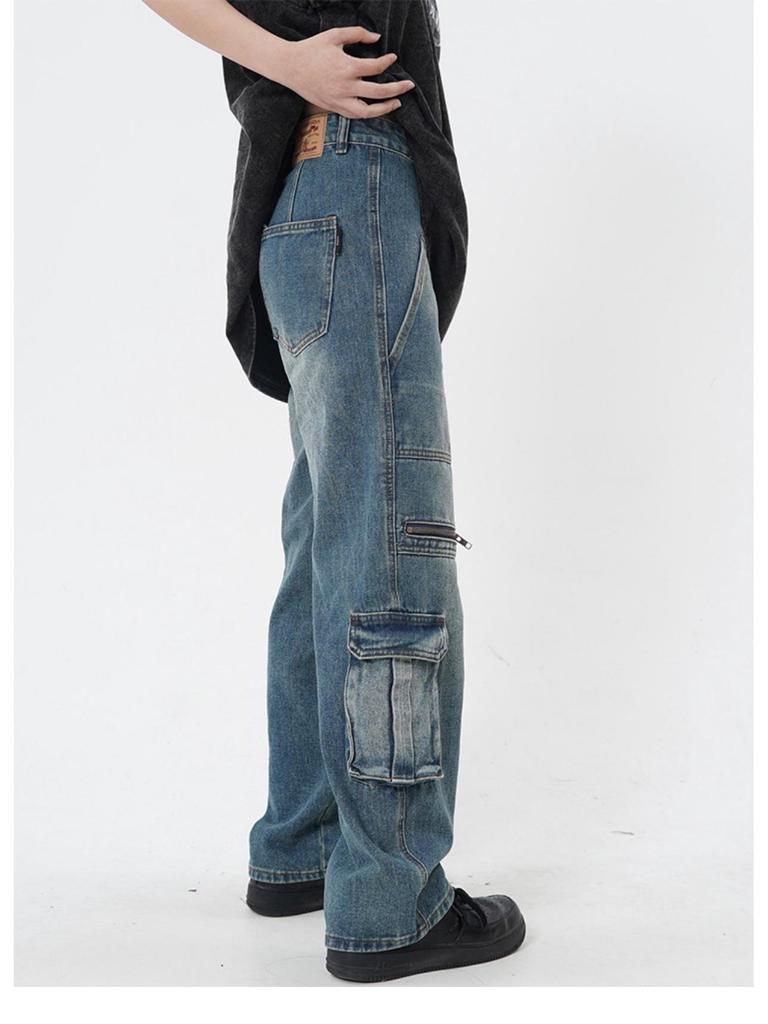 Unisex Retro High-Street Wide-Leg Jeans with Pockets
