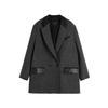 ELLE Blazer Feminino de Espinha de Peixe Solto com Botões Duplos Preto EX49443