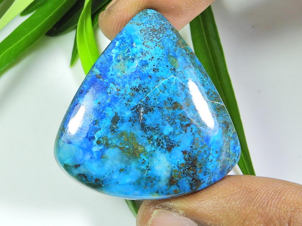 49Cts. AA++ Natural Azurite Crystal Pear Cabochon Loose Gemstone 31X34X05 MM SK-621