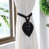 Bohemian Woven Curtain Tiebacks with Tassel, Leaf, and Wood Bead Decor