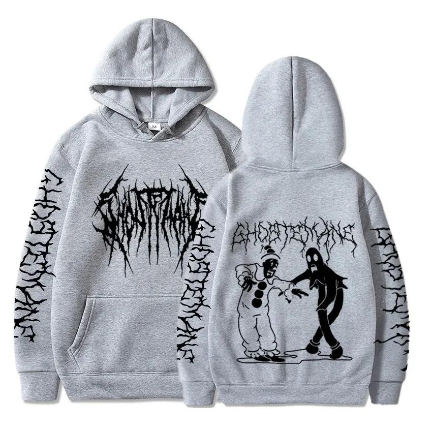 Geister Doppelseitiger Druck Hoodie Herren Damen Hip Hop Metal Rock Hoodies Gothic Kleidung Übergroßes Sweatshirt Trainingsanzug Streetwear
