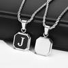 Initials Necklaces for Men Women,A-Z 26 Letters Black Square Stainless Steel Pendant Collar,45-60CM Twisted Rope Chain Gifts