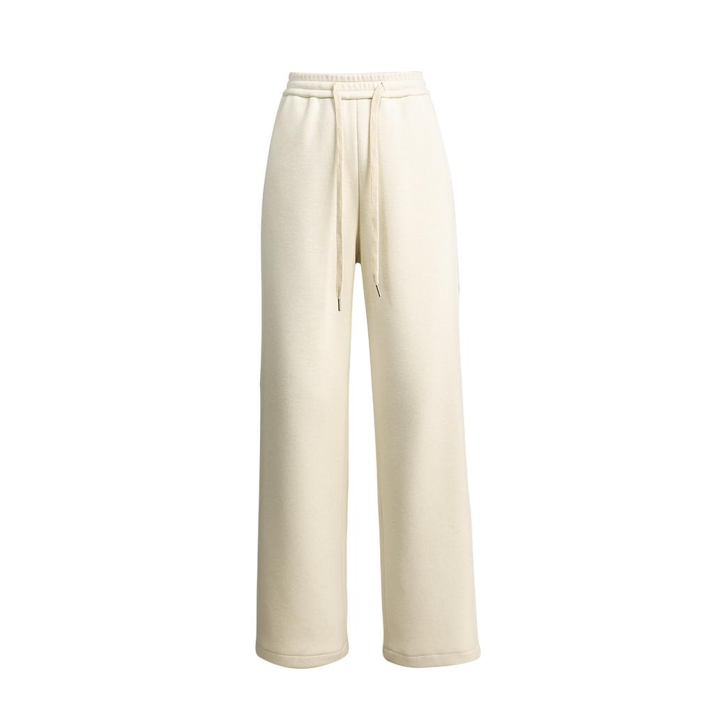 Women's Drawstring High Waist Wide Leg Pants Loose Fit Fleece Lined Modal Wool Blend Trousers