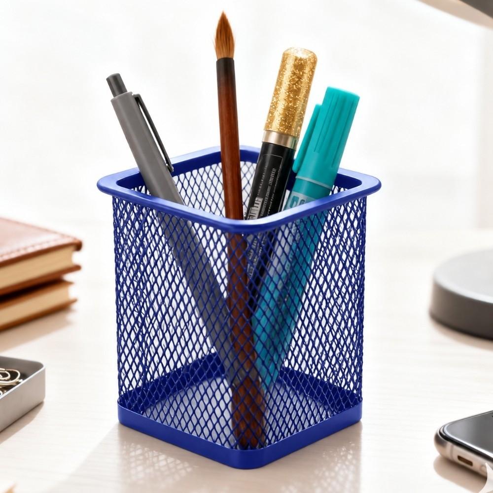 2 pcs Metal Pen Holder Solid Structure Square Storage Tube Desktop Organizer  Office Desktop