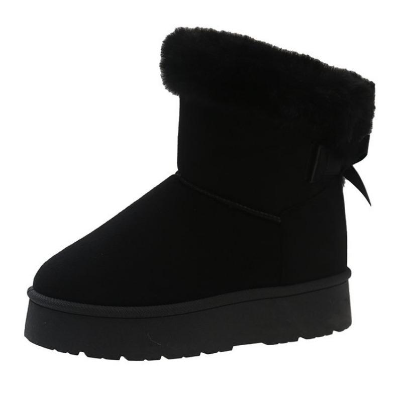 Large size medium tube snow boots women's new winter bow thick-soled piled thickened warm cotton boots