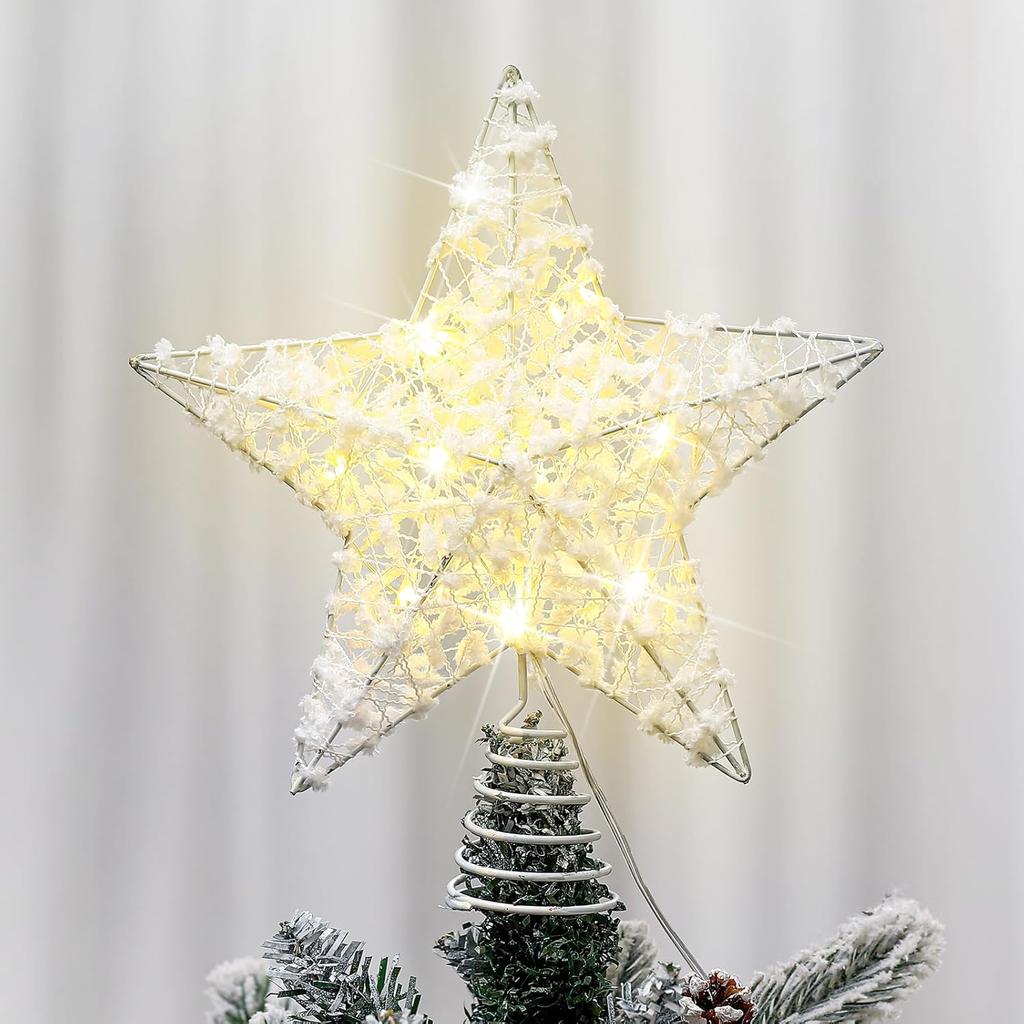 Christmas Tree Topper Star Decoration with Lights for Holiday Home Decor Festive Ornaments and Hanging Accessories