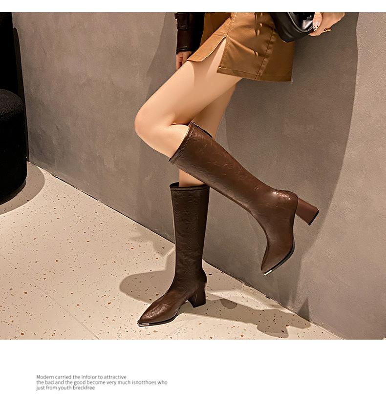 High boots 2025 new spring and autumn shiny boots children's long boots pointed toe thick heel high-heeled knight boots