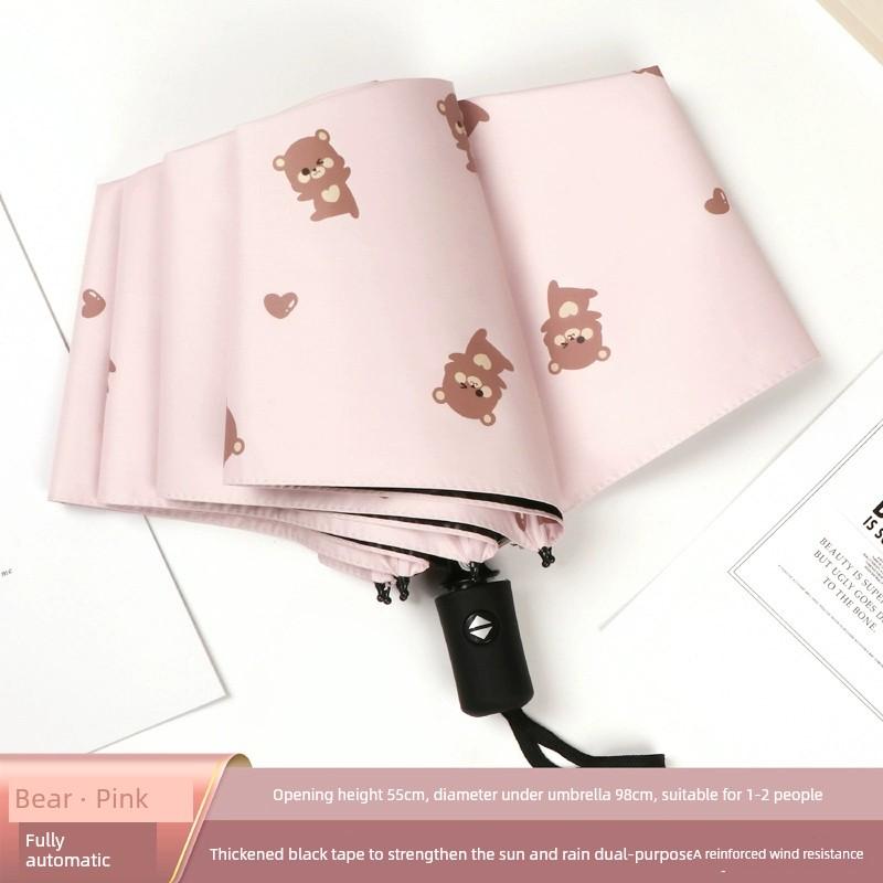 Ombrello da Bambina Carino con Stampa Pois Pieghevole Protezione Solare UV Automatico Pioggia e Sole Doppio Uso Ombrello da Sole