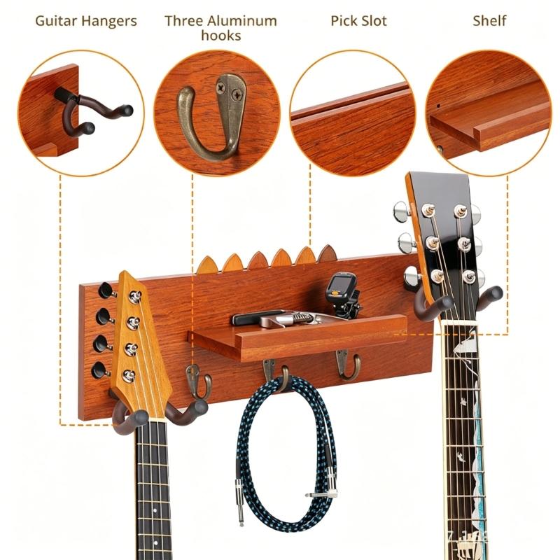 Black Guitar Wall Hook Handcrafted Wood Texture Musical Instrument Hanger Suitable for Music Rooms and Decorating