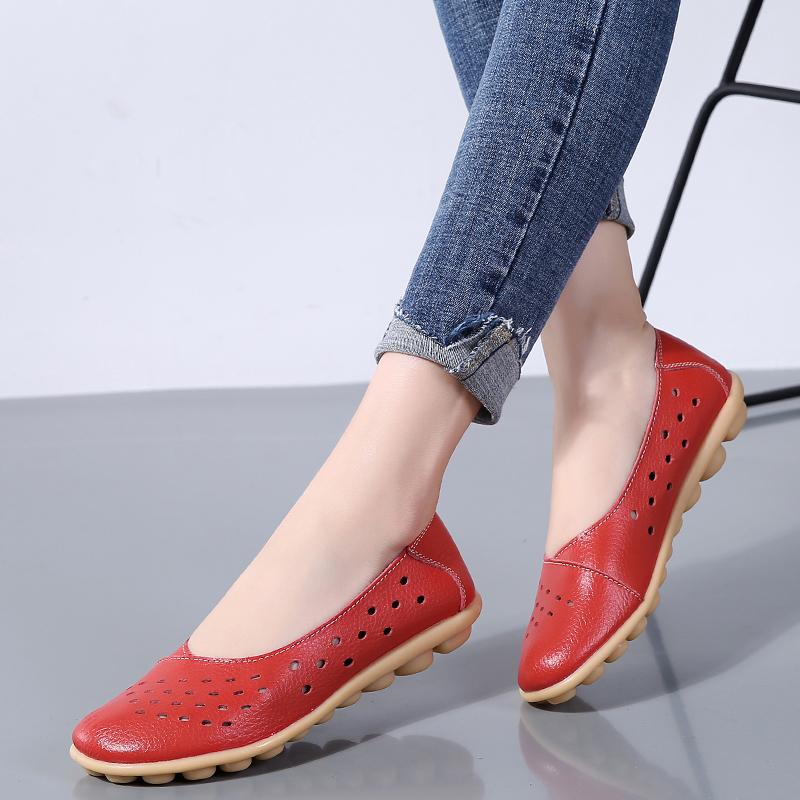 Fashion Leather Women Flats New Cut-Outs Summer Shoes Woman Hollow Women's Loafers Female Solid Shoe Large Size 35-44