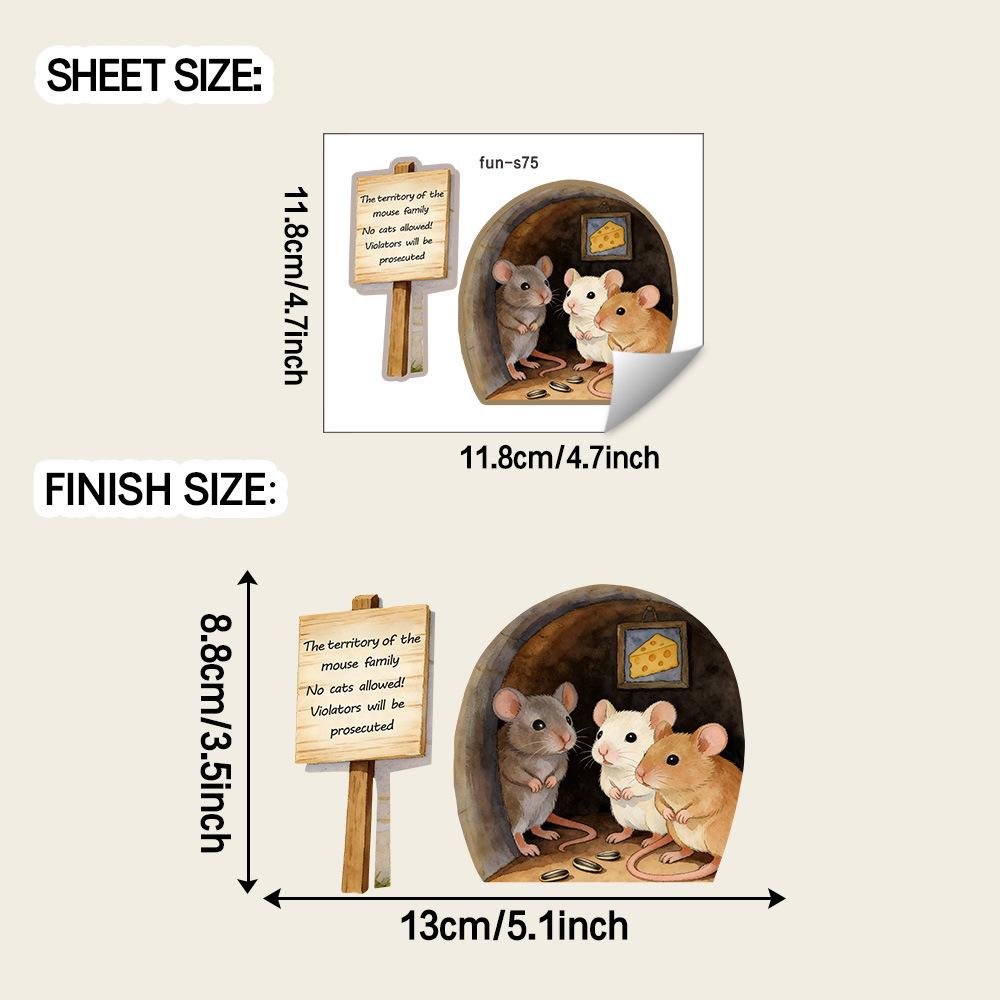 

Painted Cute Mouse with Wooden Sign Wall Stickers, Removable Self-Adhesive Decor for Living Room Home Decoration 11.8x11.8CM різнокольоровий