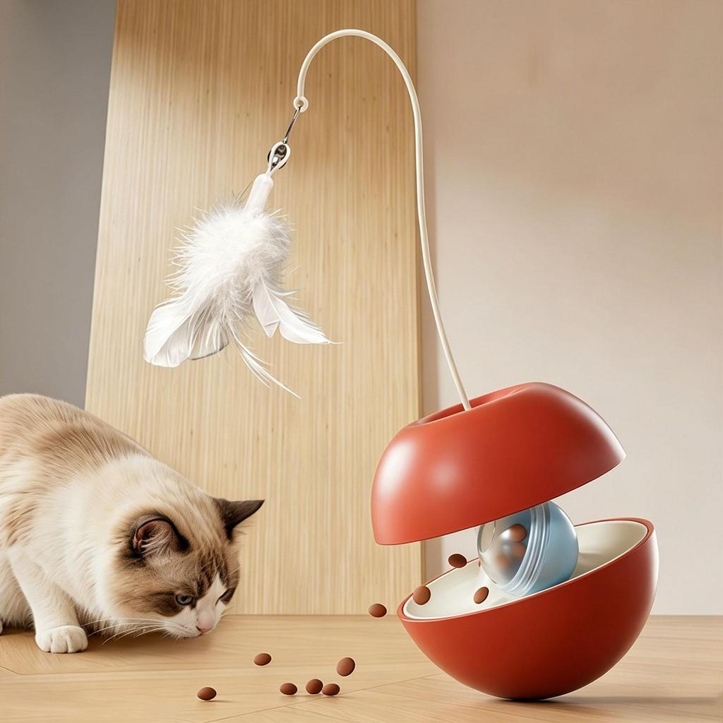 Cat Teaser Toy Interactive Treat Dispensing Enrichment Wobble Indoor Cat Puzzle Toy for Mental Stimulation Boredom Home