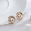 New Fashion Round Women Drop Earrings  Rose Gold Color Unique Pattern Full Natural Zircon Earrings Fine Daily Jewelry