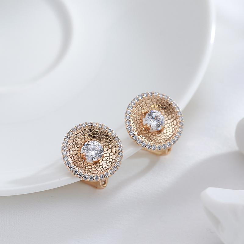New Fashion Round Women Drop Earrings  Rose Gold Color Unique Pattern Full Natural Zircon Earrings Fine Daily Jewelry