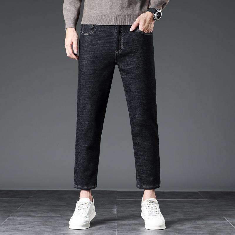 

Мужские джинсы свободного кроя из утолщенного бархата — большие размеры на осень/зиму 34; nine-point pants чёрный