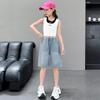 Girls' Summer Denim Shorts - Breathable, Fashionable Capri Pants for Kids
