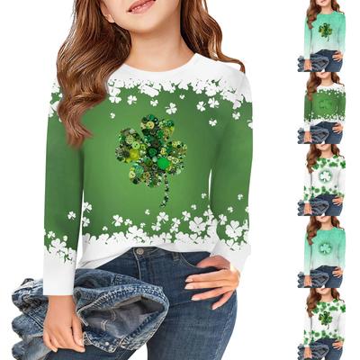 Girls Long Sleeve T Shirts Kids Fall Tops Crewneck Pattern Printed Basic Tees 5-14Y