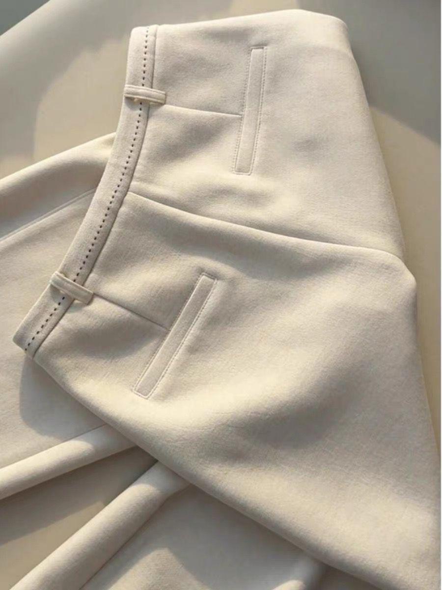 

2025 Autumn Off-White Petite Wide-Leg Casual Pants - Slimming, Versatile, Long, and Loose Fit S грязно-белый