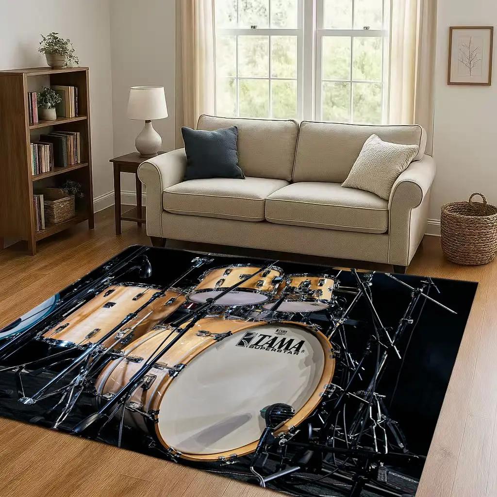 Retro TAMA Drum Kit Drum Set Music Instruments Living Room Non-Slip Area Rug Carpet for Bedroom Playroom Sofa,Home Decor Doormat