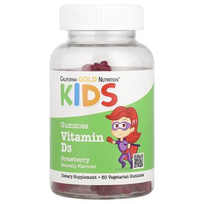 Vitamin D3 for Kids, Gelatin Free, Natural Strawberry Flavor, Vegan Gummies, 60 Pieces