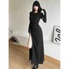 Female Retro Wasteland Style Design Hooded Dress Feminine Temperament Pleated Slim High Slit Spicy Girl