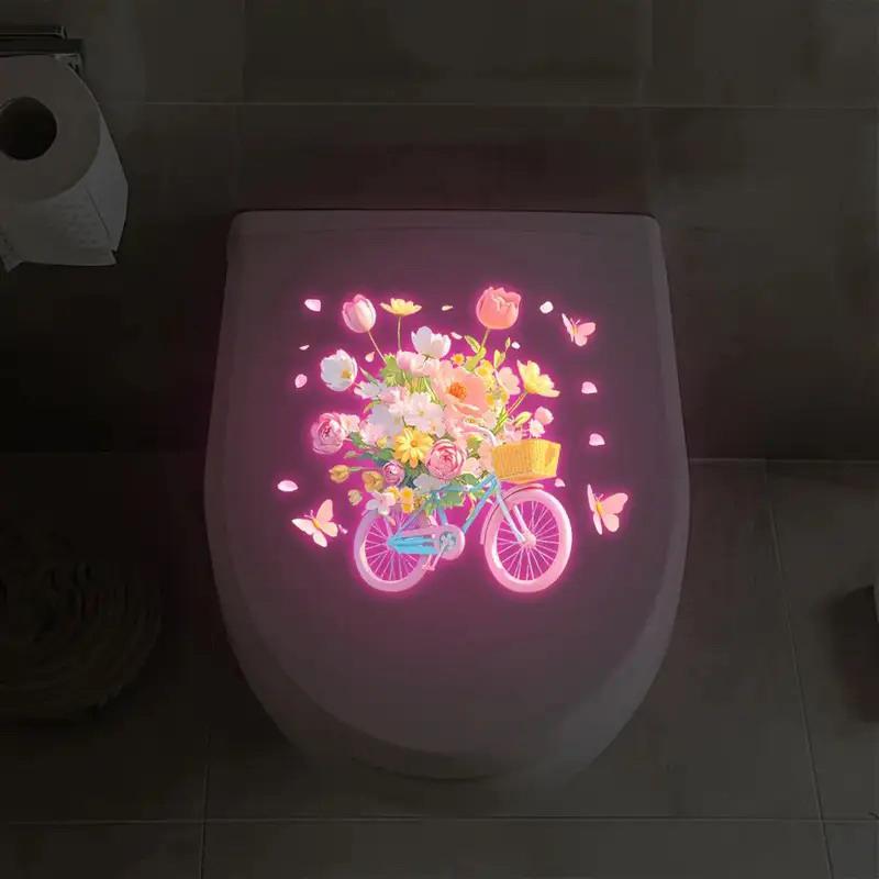 Glow-In-The-Dark Lotus Dahlia Fiets Bloem Toilet Stickers Zelfklevend Verwijderbaar Uv Nacht Decal Muurstickers Badkamer Decor