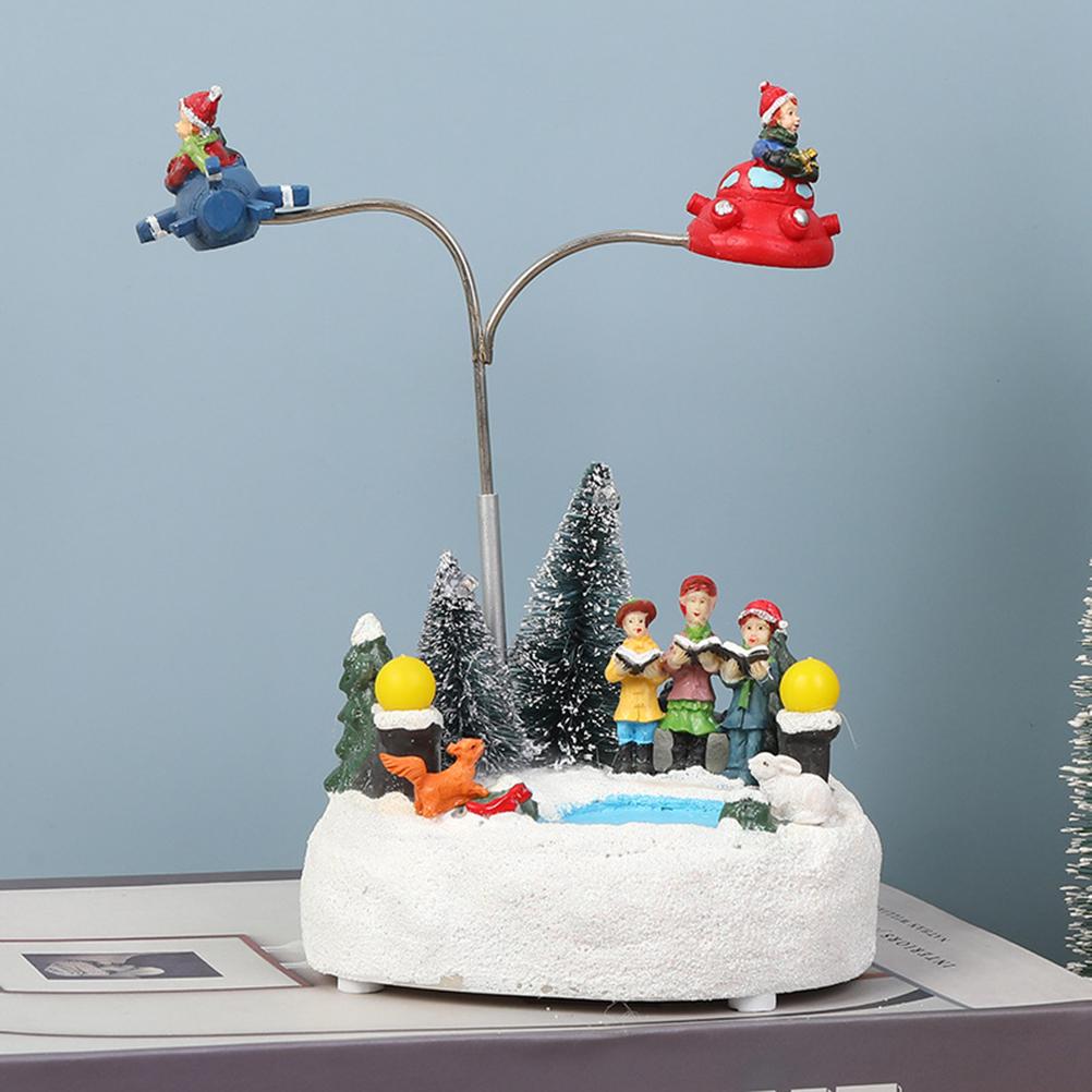 Christmas Ornament LED Luminous Rotating Music Box Christmas  Resin Craft Christmas Light Music Box