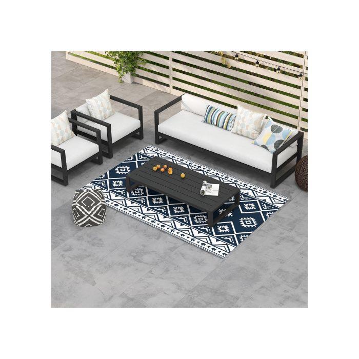 Tapis d'extérieur réversible Outsunny 182x274cm, imperméable, synthétique, bleu foncé et blanc