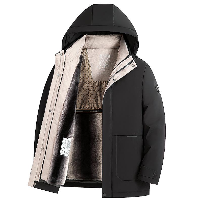 New Men's Long Down Jacket Can Be Removed From The Inner Liner, Lively Face, Middle-aged Dad's Suit Winter Clothes, Turn Collar