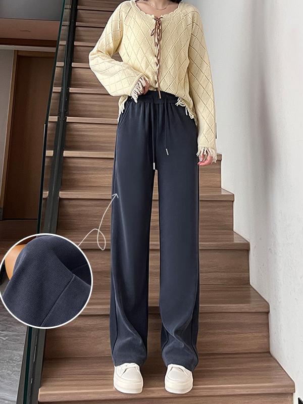 Women's High-Waisted Velvet Straight-Leg Pants - Fleece-Lined, Slimming, and Versatile for Autumn and Winter