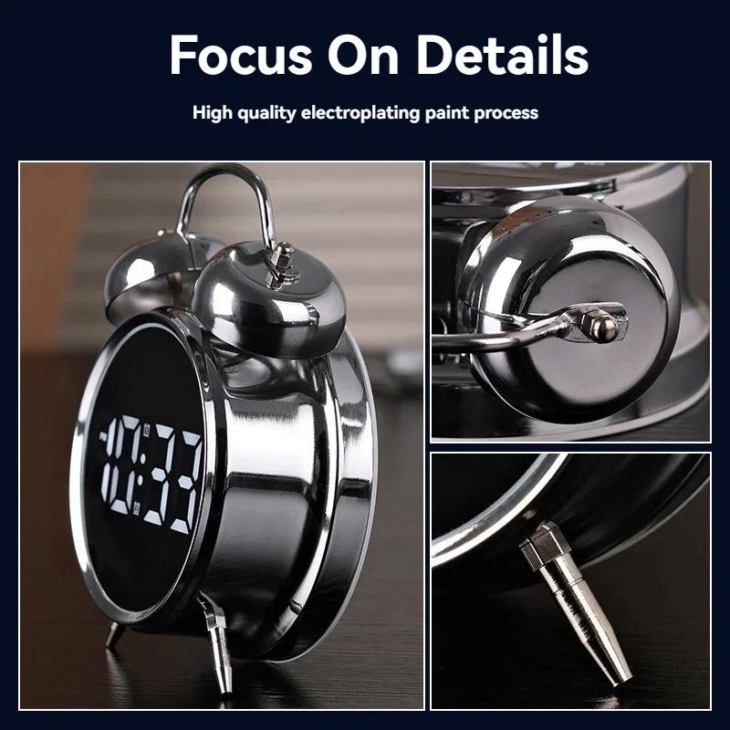 Electronic Intelligent Loud Alarm Clock for Students Extra Large Metal Alarm Clock with LED Screen for Heavy Sleepers